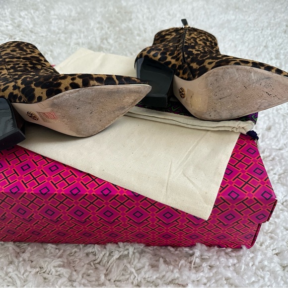 Tori Burch Lila Calf Hair Zip up Ankle Leopard Print Bootie - Picture 9 of 9